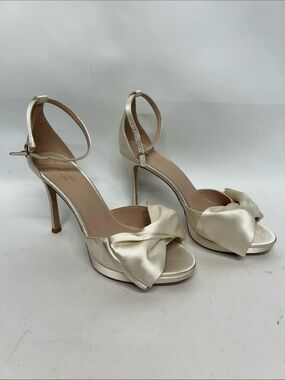 kate spade Ivory Satin Knot Ankle-Strap Heels 7b